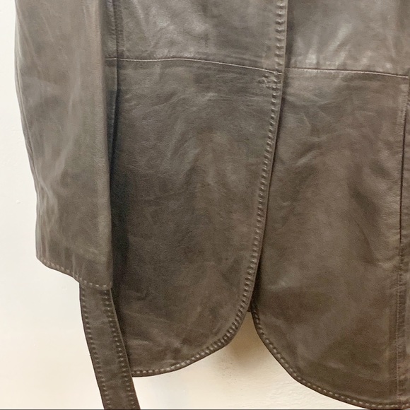 Elie Tahari Medium Chocolate Brown Lambs Leather Belted Jacket - Picture 2 of 7